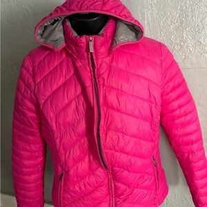 Michael Kors Hot Pink Quilted Hooded Puffer Jacket